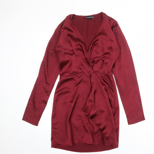 PRETTYLITTLETHING Womens Red Polyester Shift Size 6 V-Neck Zip