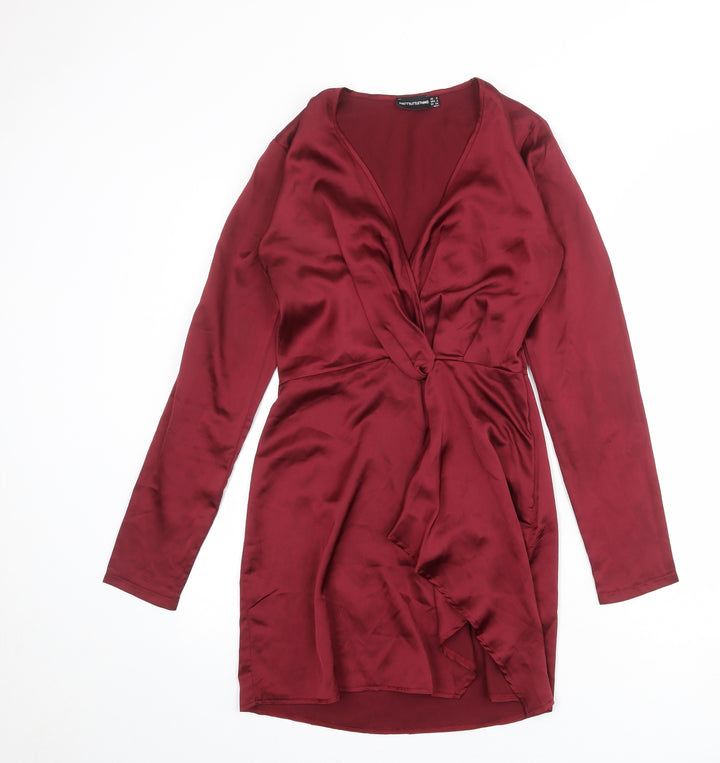 PRETTYLITTLETHING Womens Red Polyester Shift Size 6 V-Neck Zip
