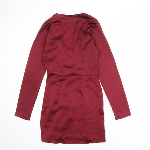 PRETTYLITTLETHING Womens Red Polyester Shift Size 6 V-Neck Zip