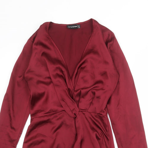 PRETTYLITTLETHING Womens Red Polyester Shift Size 6 V-Neck Zip