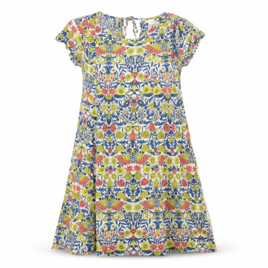 Front view of H&M women’s multicoloured geometric viscose a-line, size UK 12, round neck tie