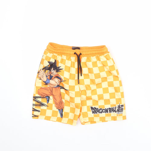 Dragon Ball Z Boys Orange Check Polyester Bermuda Shorts Size 8-9 Years L6 in Regular Drawstring - Swim Shorts