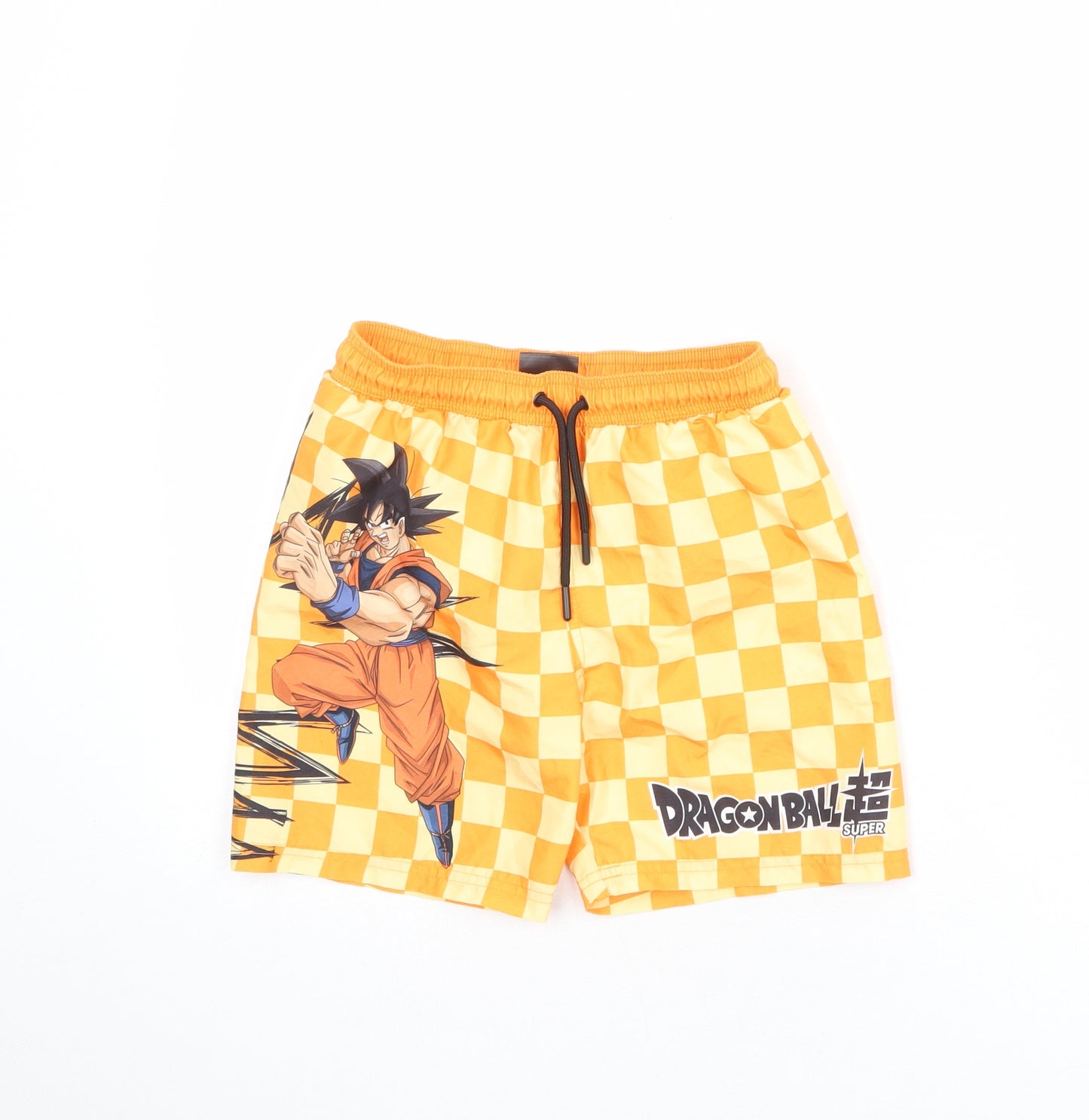 Dragon Ball Z Boys Orange Check Polyester Bermuda Shorts Size 8-9 Years L6 in Regular Drawstring - Swim Shorts