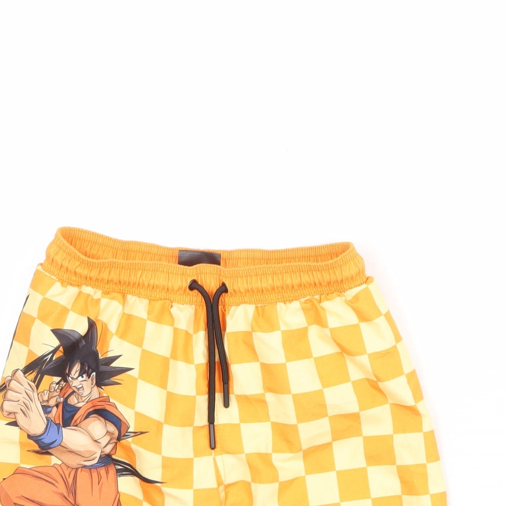 Dragon Ball Z Boys Orange Check Polyester Bermuda Shorts Size 8-9 Years L6 in Regular Drawstring - Swim Shorts
