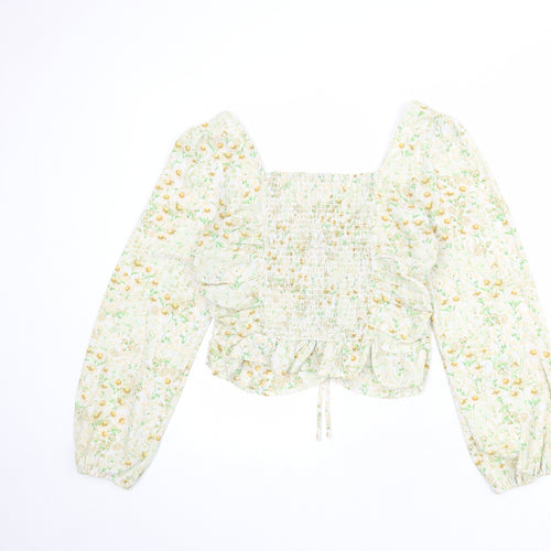 H&M Womens Multicoloured Floral Polyester Basic Blouse Size M V-Neck - Ruched Detail