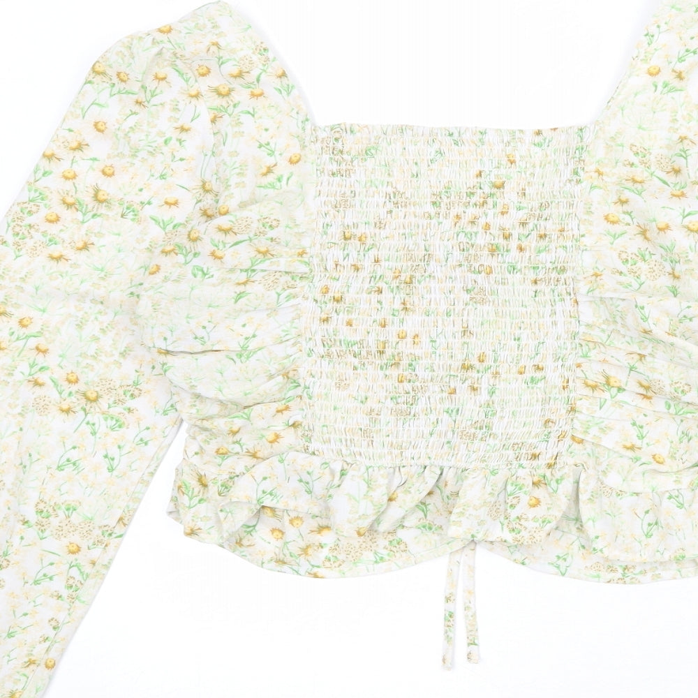 H&M Womens Multicoloured Floral Polyester Basic Blouse Size M V-Neck - Ruched Detail