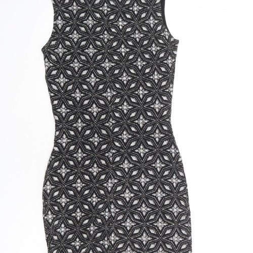 Quiz Womens Black Geometric Polyester Shift Size 10 Round Neck Pullover