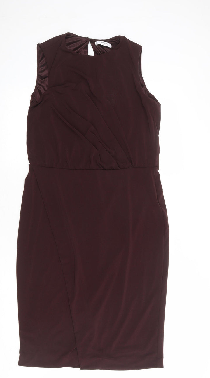 Mango Womens Red Polyester Shift Size L Round Neck Zip - Open Back