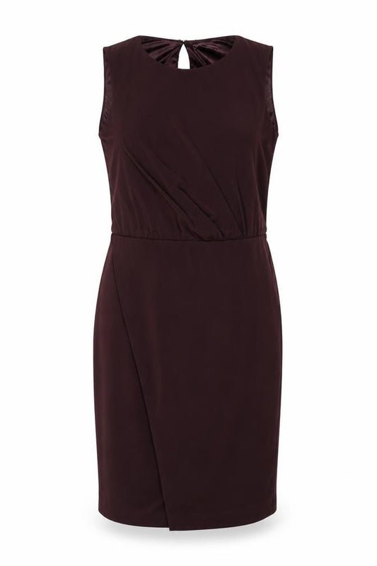 Front view of Mango women’s red polyester shift, size L, round neck zip - open back
