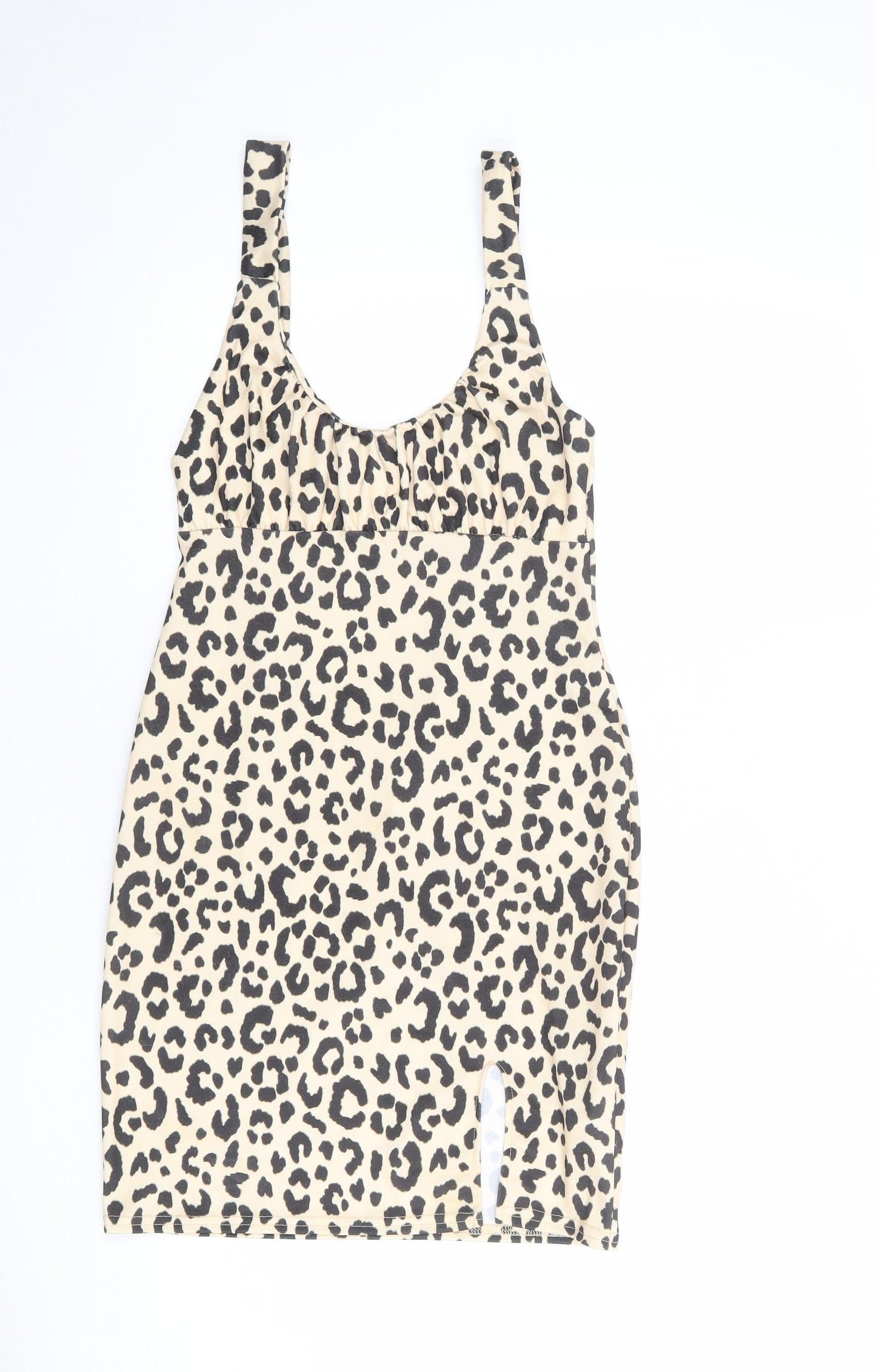 Missguided Womens Beige Animal Print Polyester Tank Dress Size 14 Scoop Neck Pullover - Leopard Print