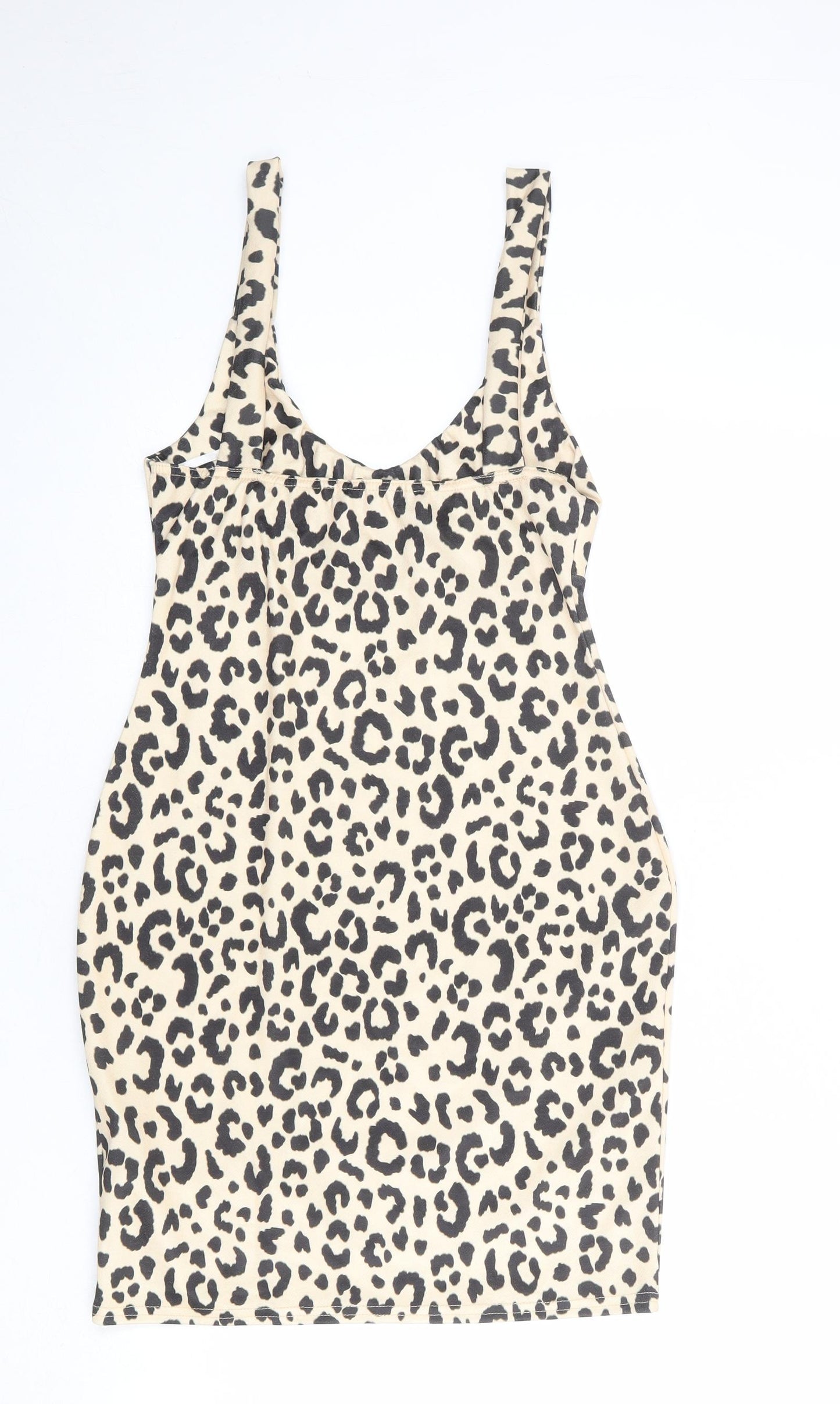 Missguided Womens Beige Animal Print Polyester Tank Dress Size 14 Scoop Neck Pullover - Leopard Print
