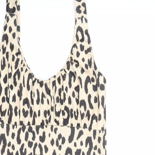 Missguided Womens Beige Animal Print Polyester Tank Dress Size 14 Scoop Neck Pullover - Leopard Print