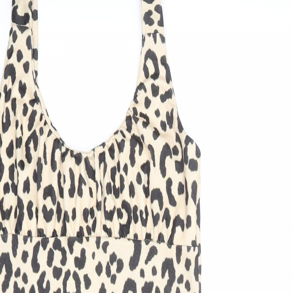 Missguided Womens Beige Animal Print Polyester Tank Dress Size 14 Scoop Neck Pullover - Leopard Print