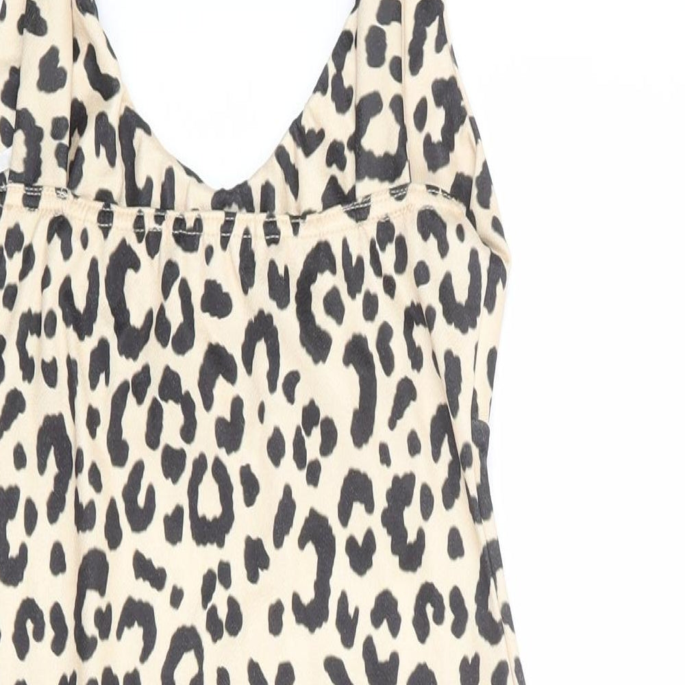 Missguided Womens Beige Animal Print Polyester Tank Dress Size 14 Scoop Neck Pullover - Leopard Print