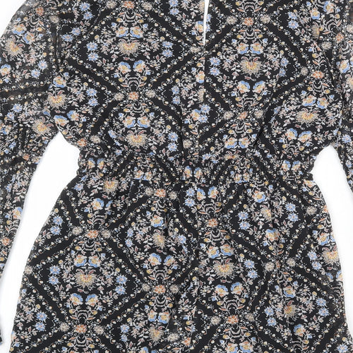 New Look Womens Black Geometric Polyester Playsuit One-Piece Size 8 L4 in Button