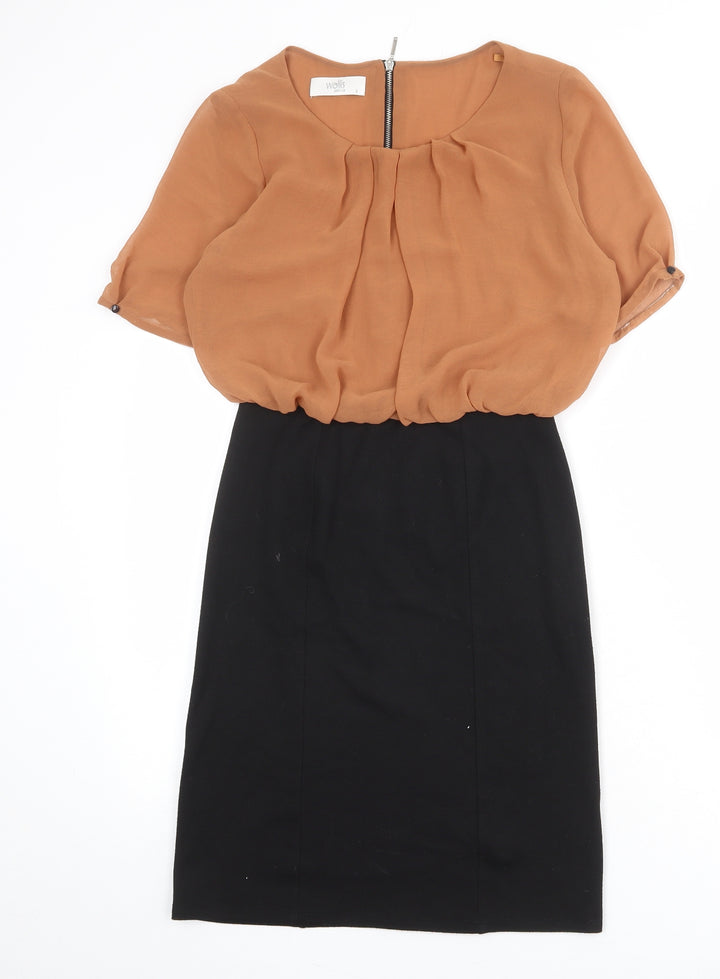 Wallis Womens Black Polyester Shift Size 8 Round Neck Zip