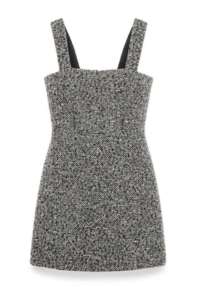 Front view of New Look women’s multicoloured geometric acrylic mini, size UK 8, square neck zip