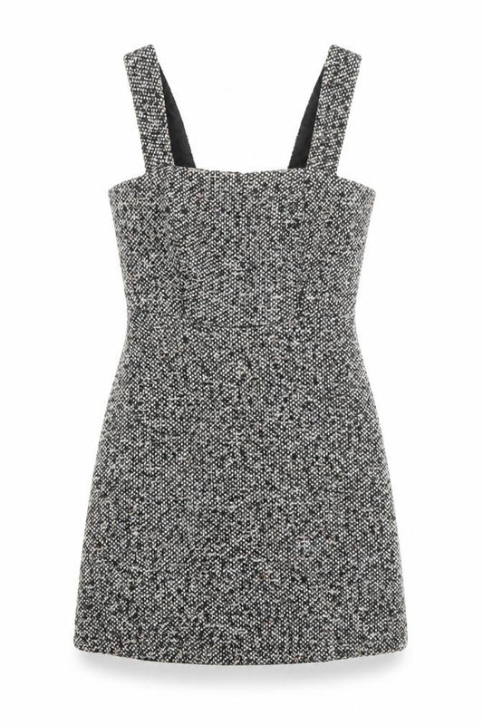 Front view of New Look women’s multicoloured geometric acrylic mini, size UK 8, square neck zip