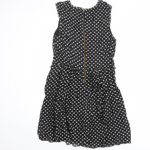 Oasis Womens Black Geometric Modal A-Line Size 10 Collared Zip