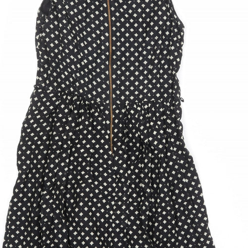 Oasis Womens Black Geometric Modal A-Line Size 10 Collared Zip