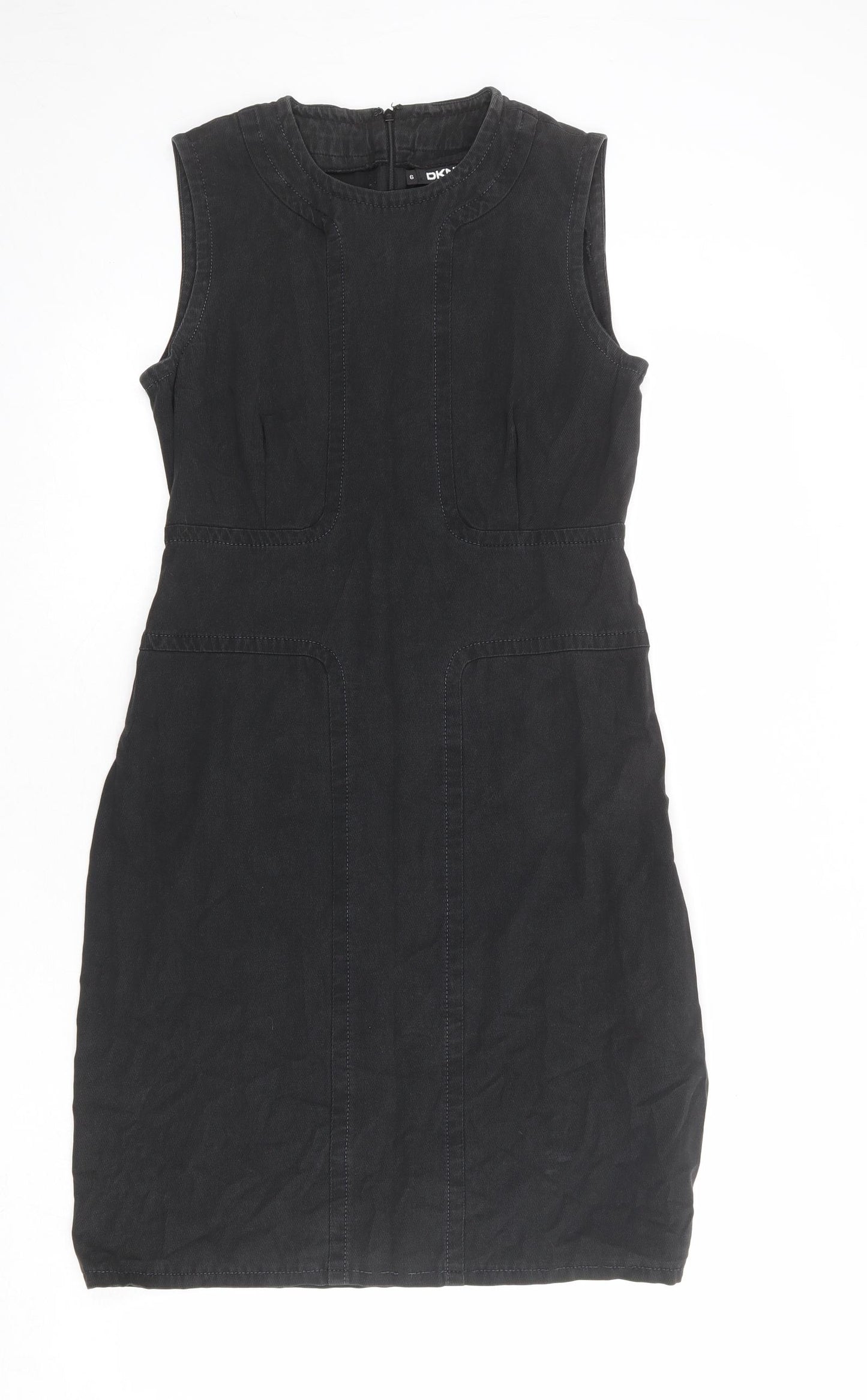 DKNY Womens Grey Cotton Tank Dress Size 6 Round Neck Zip