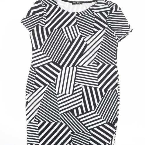 Select Womens Black Geometric Polyester Shift Size 14 Round Neck Pullover