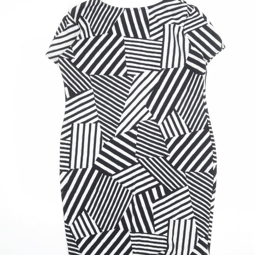 Select Womens Black Geometric Polyester Shift Size 14 Round Neck Pullover