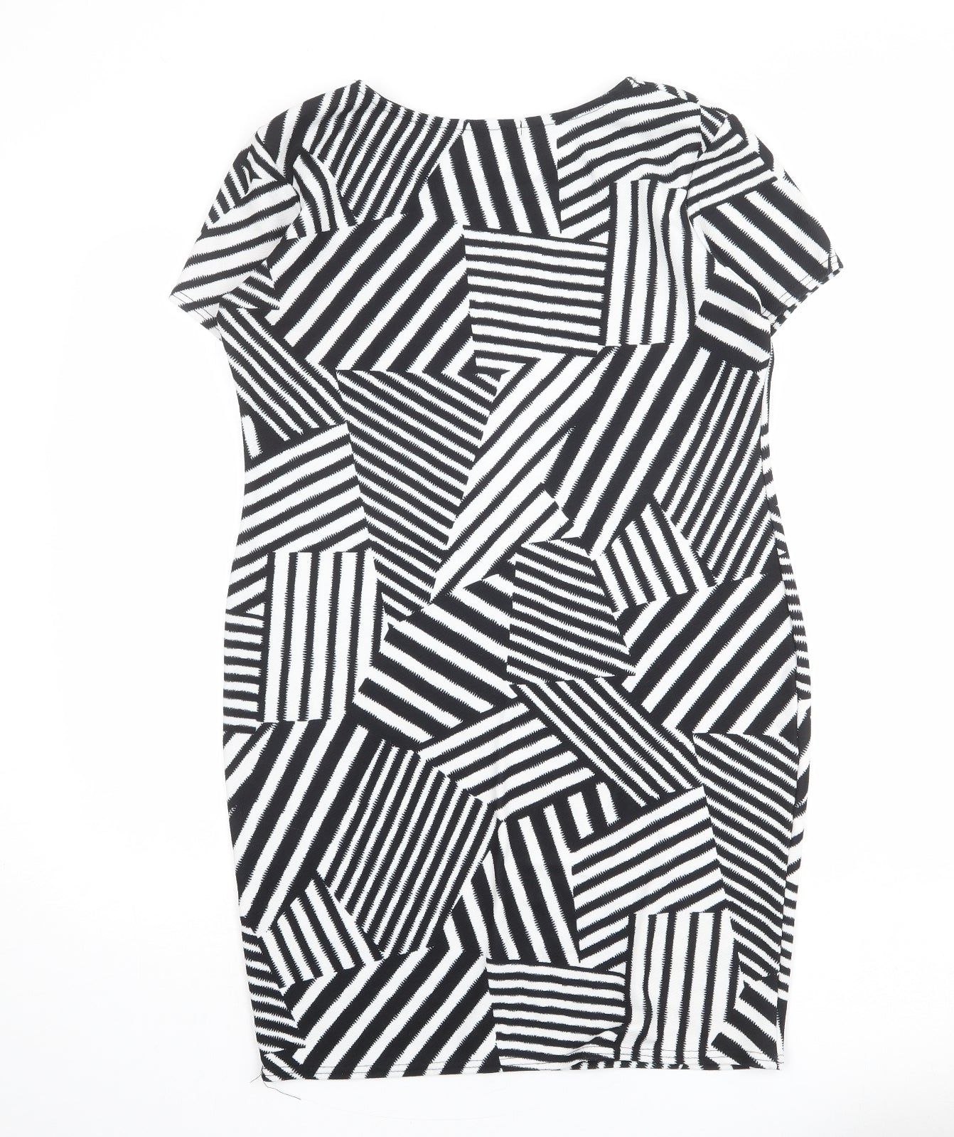 Select Womens Black Geometric Polyester Shift Size 14 Round Neck Pullover