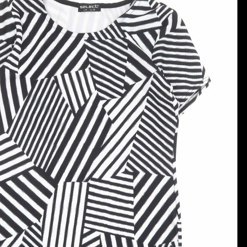 Select Womens Black Geometric Polyester Shift Size 14 Round Neck Pullover