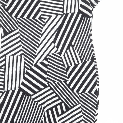 Select Womens Black Geometric Polyester Shift Size 14 Round Neck Pullover