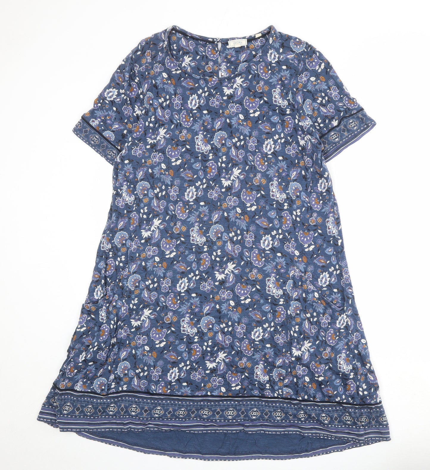 Fat Face Womens Blue Geometric Cotton A-Line Size 18 Round Neck Button