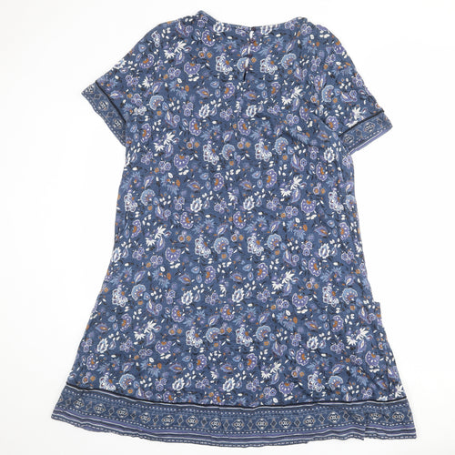 Fat Face Womens Blue Geometric Cotton A-Line Size 18 Round Neck Button