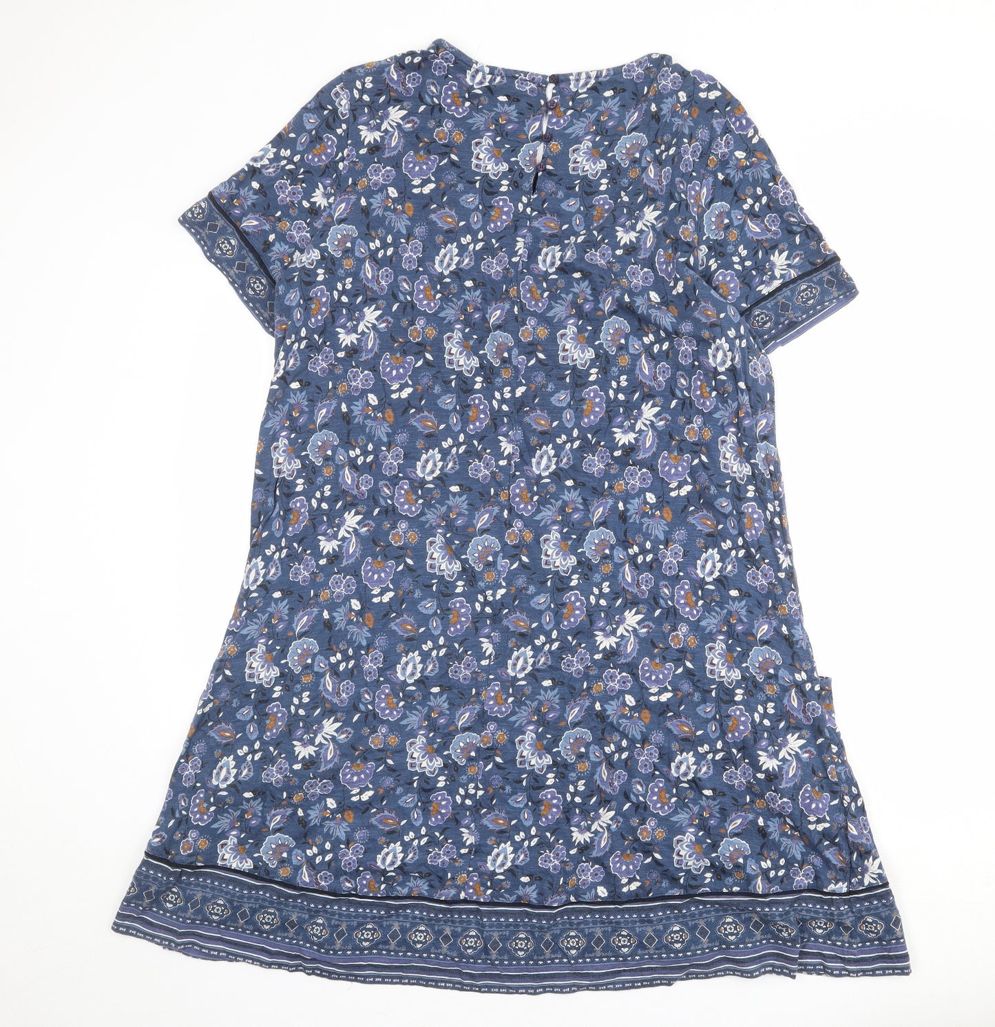 Fat Face Womens Blue Geometric Cotton A-Line Size 18 Round Neck Button