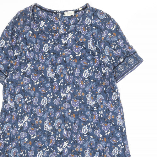Fat Face Womens Blue Geometric Cotton A-Line Size 18 Round Neck Button