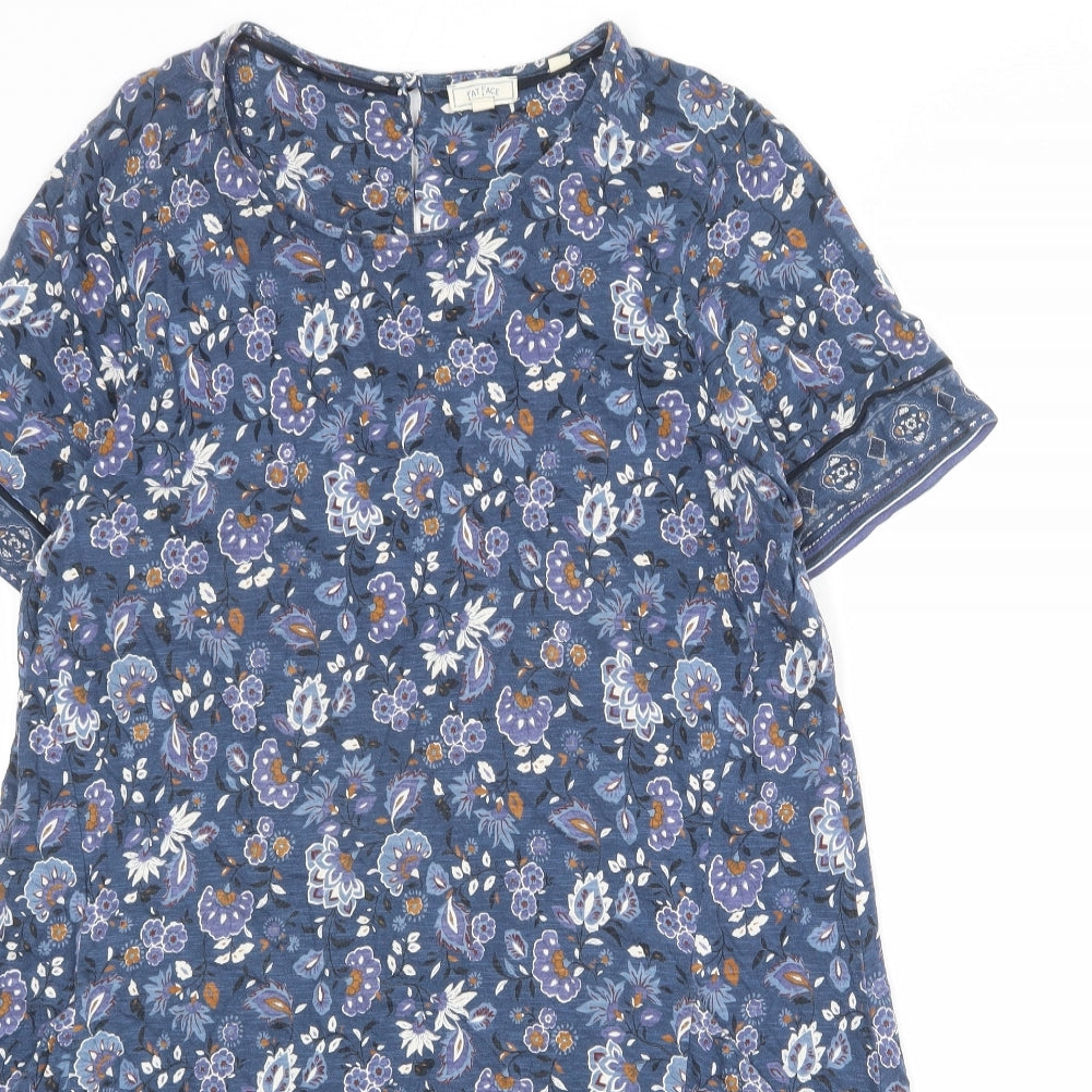 Fat Face Womens Blue Geometric Cotton A-Line Size 18 Round Neck Button