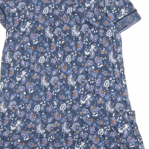 Fat Face Womens Blue Geometric Cotton A-Line Size 18 Round Neck Button