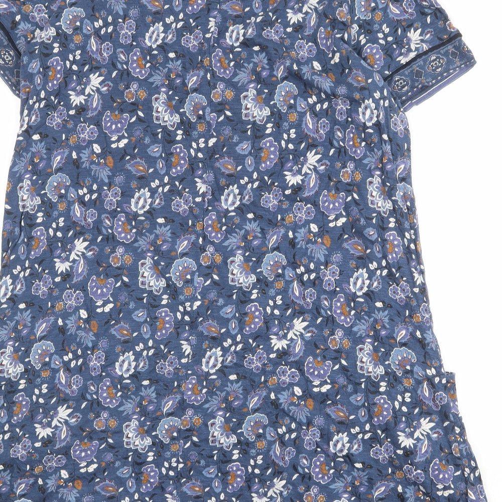 Fat Face Womens Blue Geometric Cotton A-Line Size 18 Round Neck Button