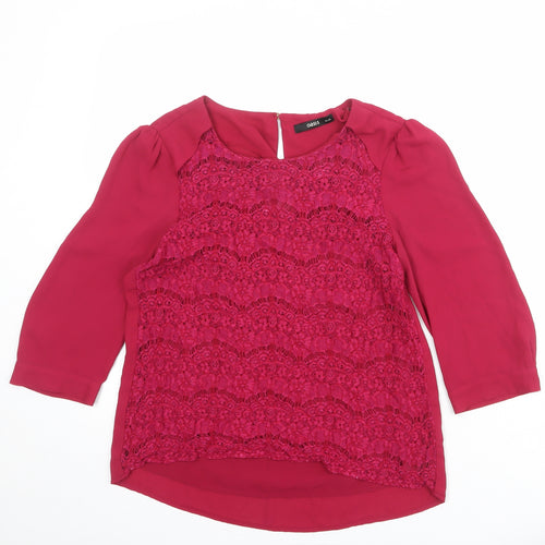 Oasis Womens Pink Polyester Basic Blouse Size 12 Boat Neck - Lace Front