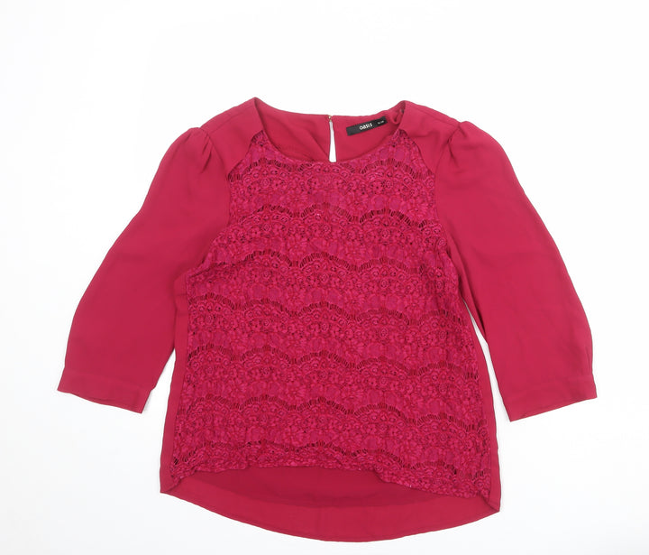 Oasis Womens Pink Polyester Basic Blouse Size 12 Boat Neck - Lace Front