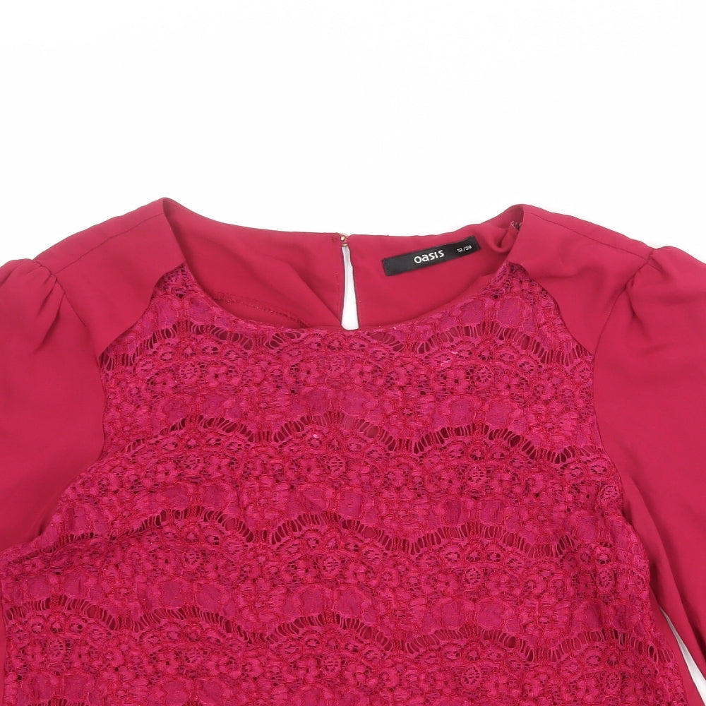 Oasis Womens Pink Polyester Basic Blouse Size 12 Boat Neck - Lace Front