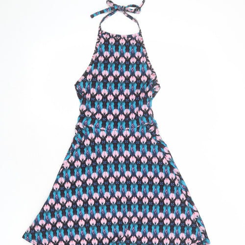 Divided by H&M Womens Multicoloured Geometric Cotton Skater Dress Size XS Halter Tie