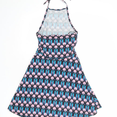 Divided by H&M Womens Multicoloured Geometric Cotton Skater Dress Size XS Halter Tie
