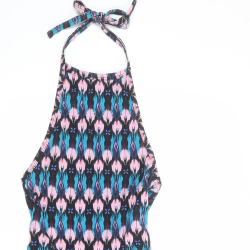 Divided by H&M Womens Multicoloured Geometric Cotton Skater Dress Size XS Halter Tie