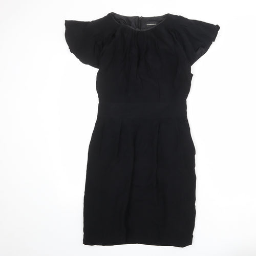 Warehouse Womens Black Viscose Shift Size 8 Boat Neck Zip