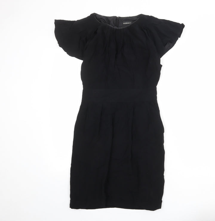 Warehouse Womens Black Viscose Shift Size 8 Boat Neck Zip