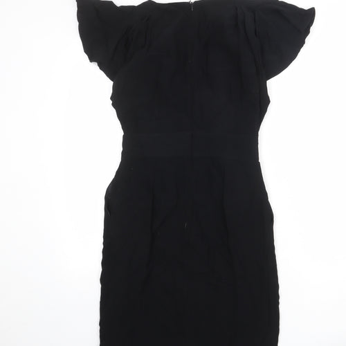 Warehouse Womens Black Viscose Shift Size 8 Boat Neck Zip
