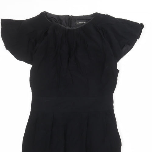 Warehouse Womens Black Viscose Shift Size 8 Boat Neck Zip
