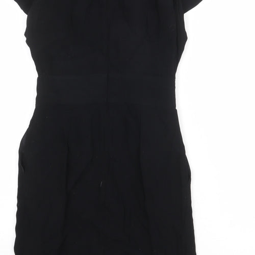 Warehouse Womens Black Viscose Shift Size 8 Boat Neck Zip
