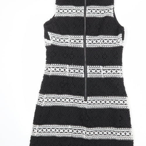 Topshop Womens Black Polyester Shift Size 8 Round Neck Zip - Crocheted Lace Overlay