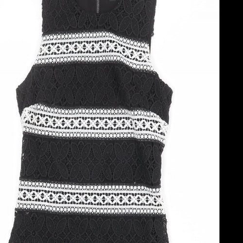 Topshop Womens Black Polyester Shift Size 8 Round Neck Zip - Crocheted Lace Overlay